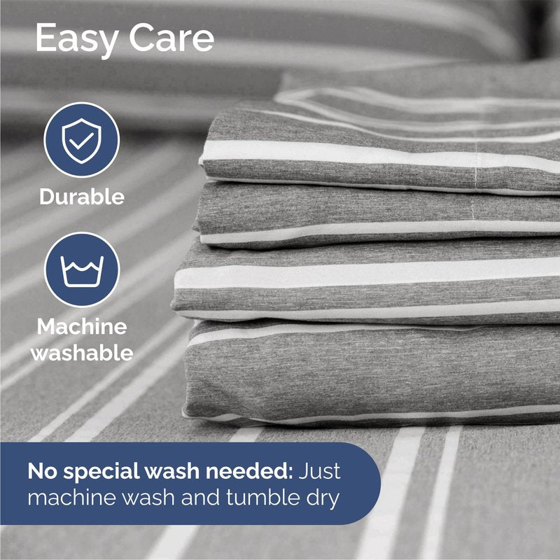 Queen 6 Piece Sheet Set - Comfy Breathable & Cooling - Soft Hotel Luxury Bedding Set with 8-16 Inch Deep Pockets - 1 Flat & 1 Fitted Sheet & 4 Pillowcases - Wrinkle Free & Easy Care - Grey Stripes 3