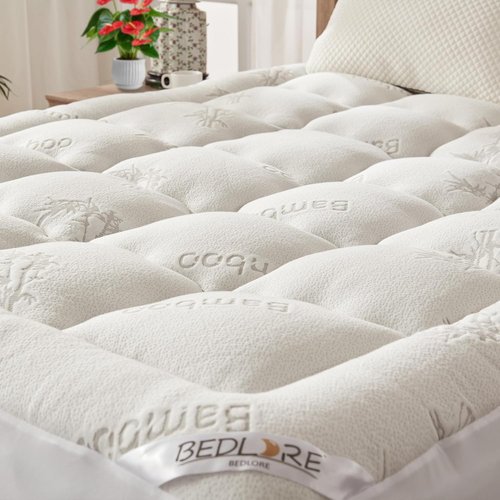 BEDLORE Queen Mattress Topper - Soft Bamboo Viscose Pillow Top for Back Pain Relief | Fits 6-18 Inch Mattresses