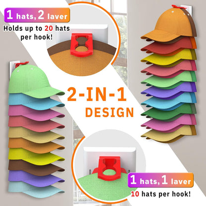 Volnamal Hat Organizer - 2 Pack Baseball Cap Rack Holds Up to 40 Hats | Space-Saving Wall Hanger (White & Color)