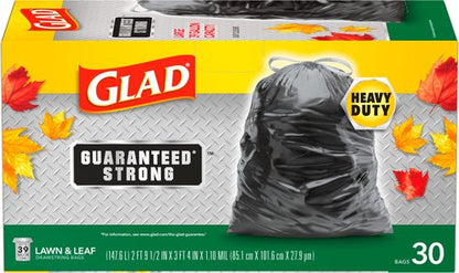 Glad Large 30 Gallon Trash Bags, Unscented Heavy Duty Garbage Bags, Forceflex with Drawstring, 30 Count (Packaging May Vary)