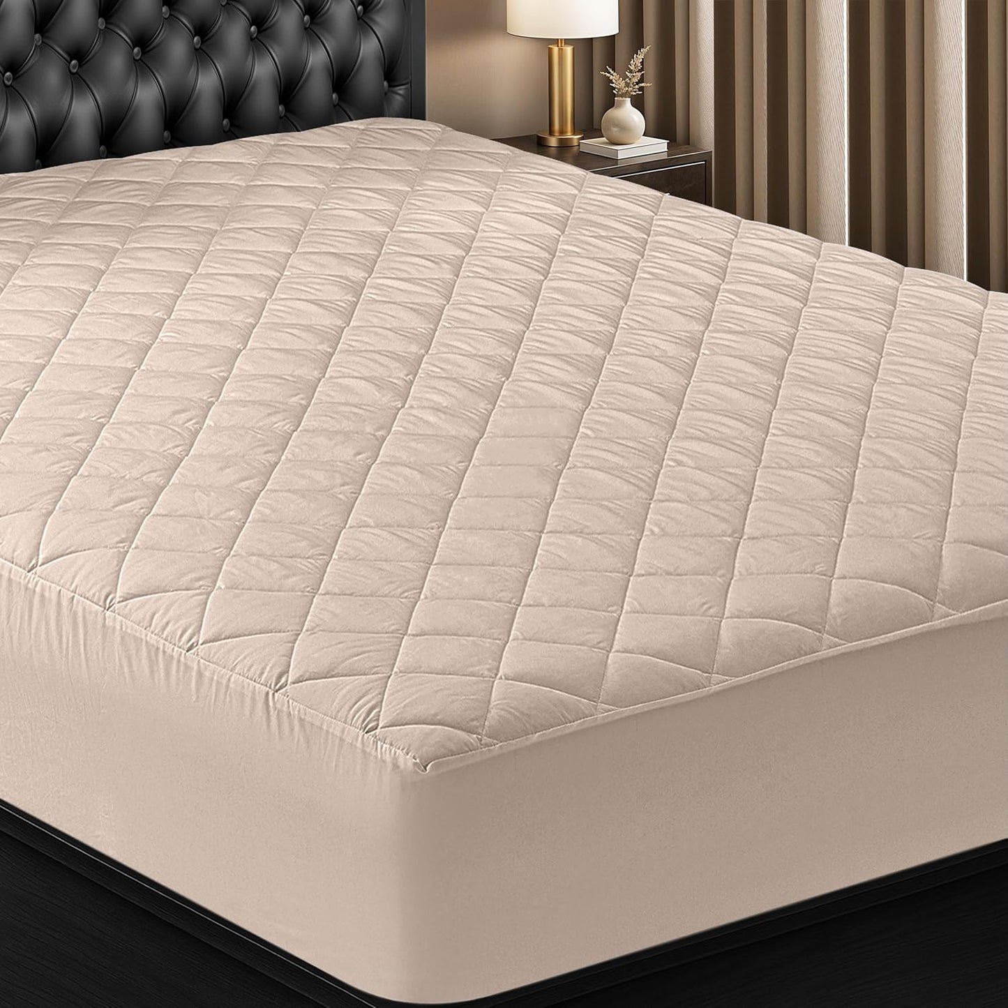 Utopia Bedding Quilted Fitted Mattress Pad - Full Size, Elastic Cover, Machine Washable, 16-Inch Deep (Beige)