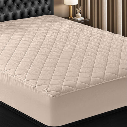 Utopia Bedding Quilted Fitted Mattress Pad - Full Size, Elastic Cover, Machine Washable, 16-Inch Deep (Beige)