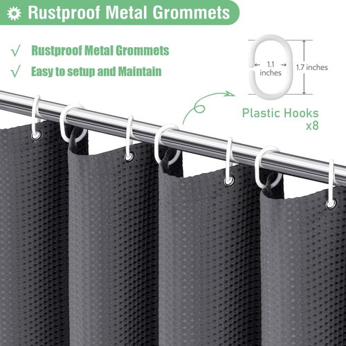 Dynamene Stall Fabric Shower Curtain, 48 inch Wide Waffle Weave Weighted Thick Cloth Shower Curtain for Bathroom, Neutral Heavy Duty Hotel Spa Luxury Bath Curtain Set, 8 Hooks, 48x72, Charcoal Grey