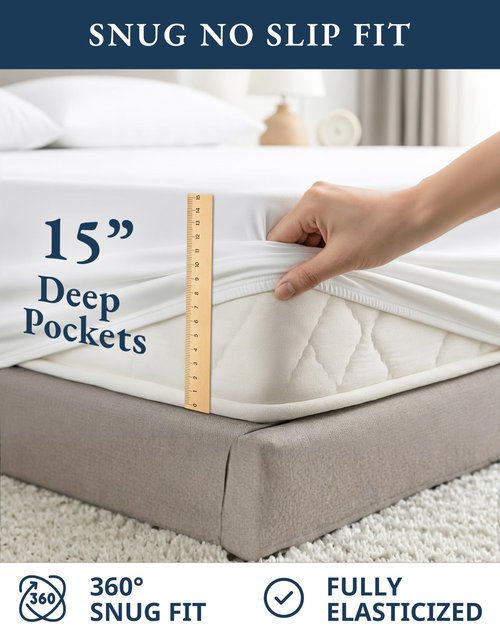 LANE LINEN Eco Friendly 100% Organic Cotton Queen Sheet Set, Soft & Comfy Fully Elasticized 15" Deep Pocket Bed Sheets, Low Pill Naturally Cooling Machine Wash Sábanas Queen- White Bed Sheets