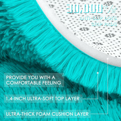 OLANLY Teal Blue Round Rug - Soft & Fluffy Shaggy Carpet, 2 ft Circle for Bedroom & Living Room Decor