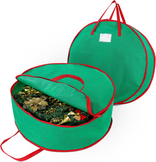 Regine Switzerland 24-Inch Christmas Wreath Storage Bag - Durable Double Zipper & Card Slot - Green