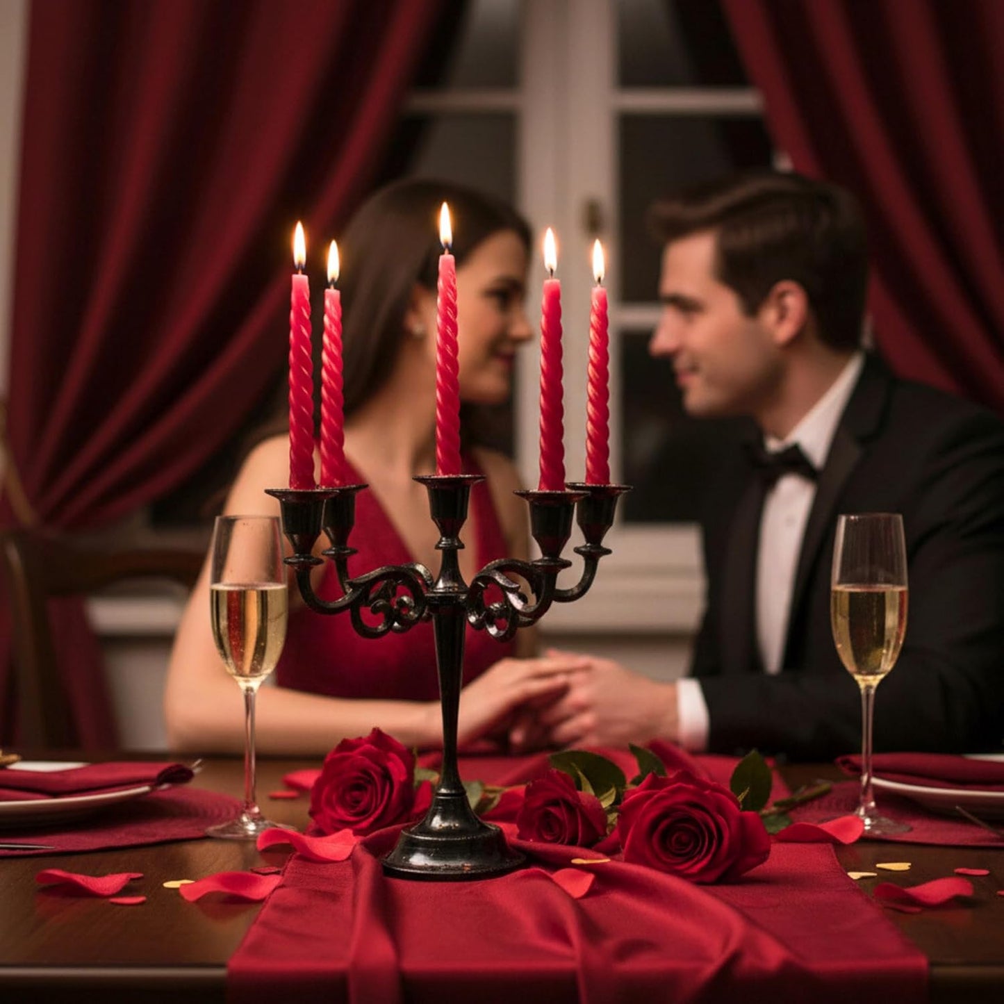 Rely+ 5 Arm Candelabra | Elegant Black Glossy Taper Candle Holders for Indoor Décor
