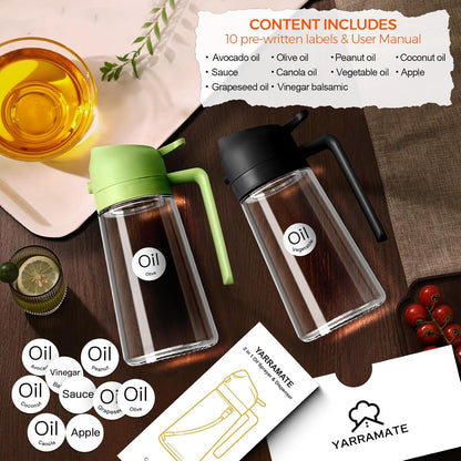 YARRAMATE Olive Oil Dispenser - Food-Grade 2-in-1 Glass Sprayer for Cooking | 16oz/470ml (Black)