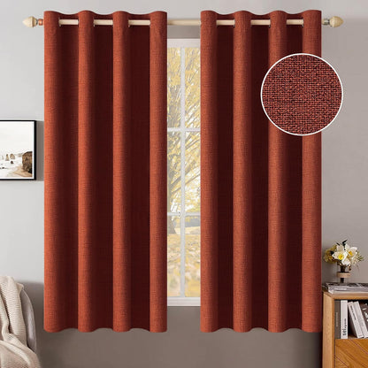 MIULEE Linen Curtains - 100% Blackout Thermal Insulated Drapes | Burnt Orange, 52 x 54 Inch (2 Panels)