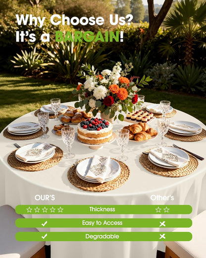 Pureegg Disposable Plastic Table Cloths - 84'' Round, Leakproof & Sturdy, Beige | Perfect for Parties & Weddings