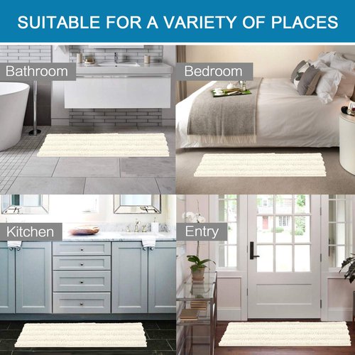 Non Slip Thick Shaggy Chenille Bathroom Rug Mat Set Extra Soft and Absorbent Striped Floor Rugs, 2 Piece, Machine-Washable