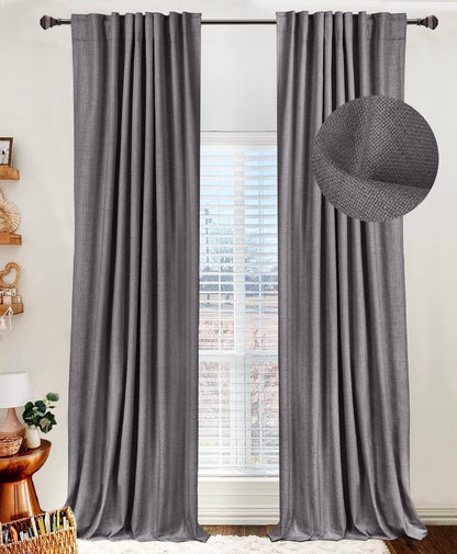 Regine Switzerland 100% Blackout Linen Curtains - Thermal Insulated Drapes, 50" W x 72" L, Dark Gray | 2 Panels Set