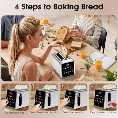 Skiennix Touch Screen Toaster - 2 Slice Stainless Steel Smart Toaster with Memory Function & 6 Shade Settings, 1.5" Wide Slot