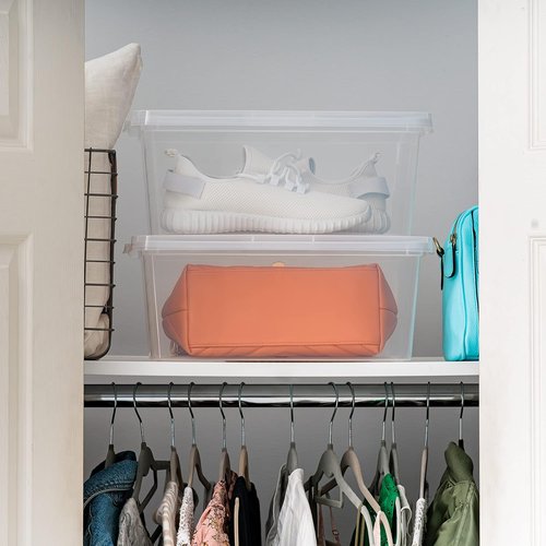 IRIS USA Storage Bins - 12-Pack Clear Stackable Containers for Shoes | 15 Quart, BPA-Free Plastic