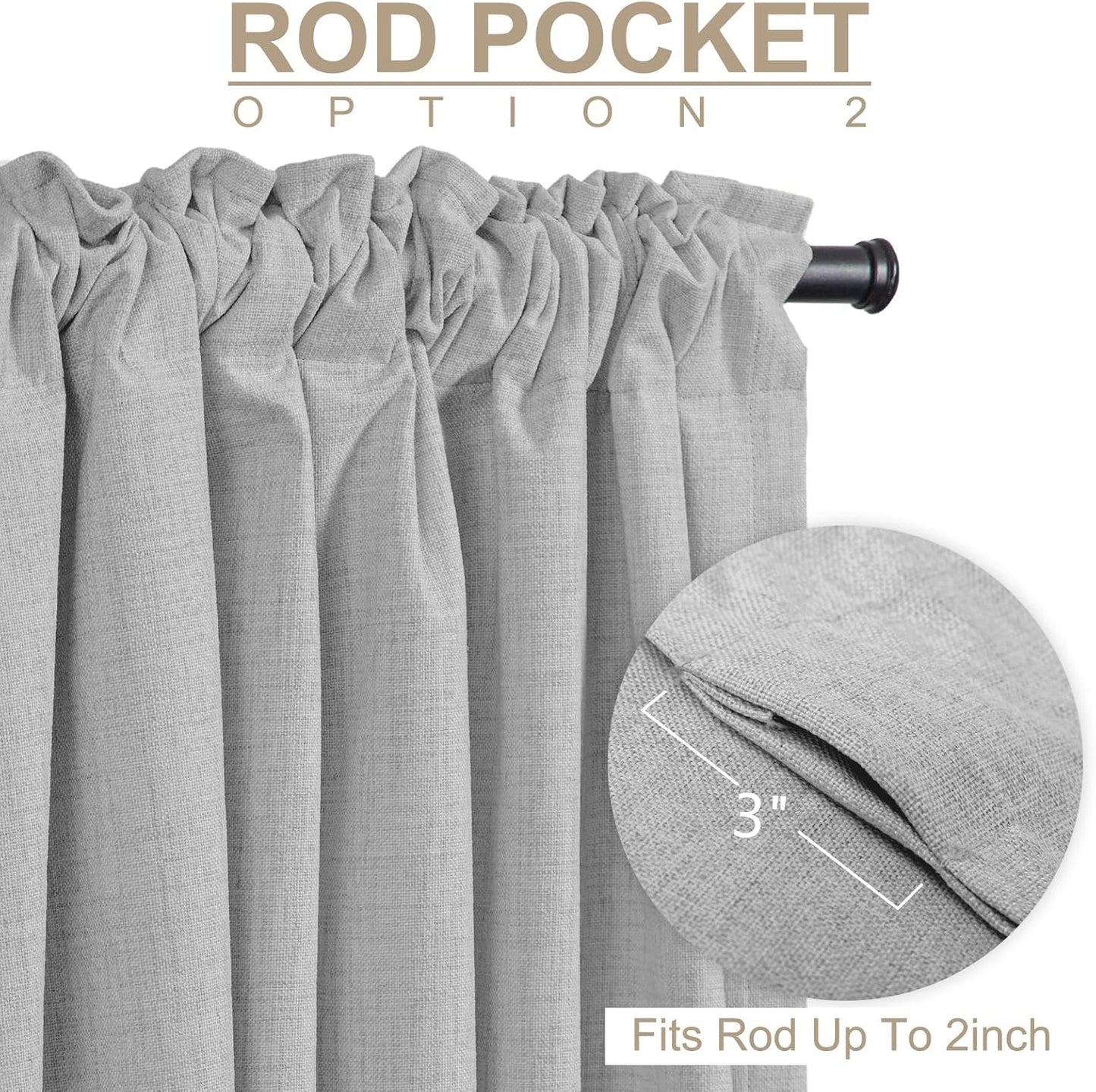 Skiennix 100% Blackout Curtains - Thermal Insulated Linen Drapes, 50" W x 63" L, Grey | 2 Panels Set