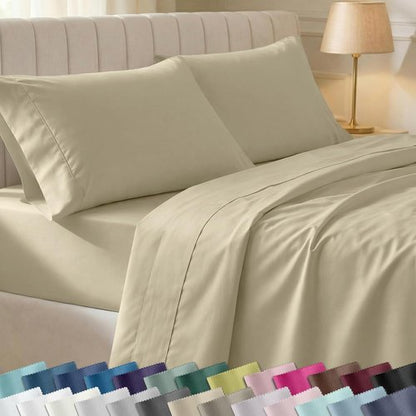 California Design Den Twin Bed Sheets Set - 100% Cotton, 400 Thread Count, Silky Smooth & Breathable - Beige