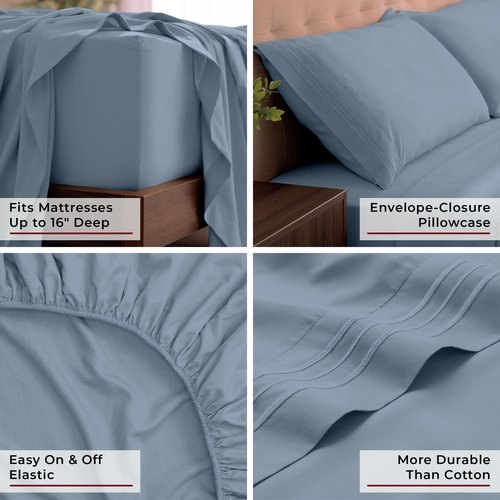 Mellanni King Sheets Set - 4 PC Iconic Collection Bedding - Hotel Luxury, Extra Soft, Cooling Bed Sheets - Wrinkle, Fade, Stain Resistant (King, Blue Hydrangea)