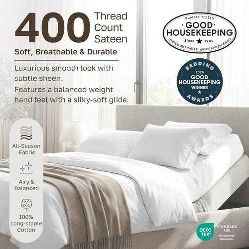 California Design Den Split King Bed Sheets Set - 100% Cotton, 400 Thread Count, Smooth Sateen Finish, Deep Pockets - Seafoam