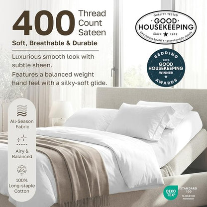 California Design Den Split King Sheet Set - 100% Cotton, 400 TC, Silky Smooth Sateen, Deep Pockets - White