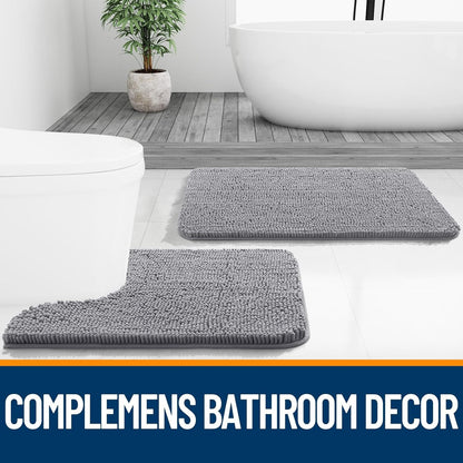 OLANLY U-Shaped Toilet Rug - Extra Soft Chenille, Quick-Dry, Non-Slip Bath Mat | 20x20, Grey