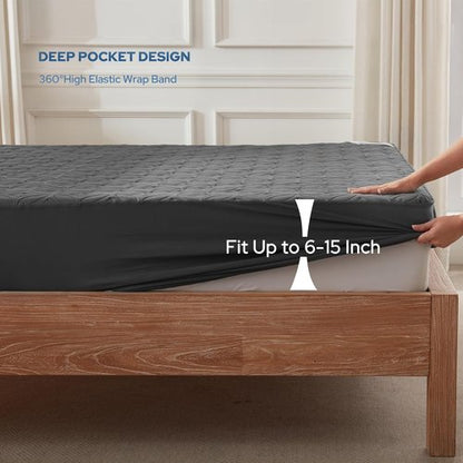 BEDLORE Waterproof Mattress Protector - Soft Breathable Full Size Pad for 6"-15" Depth | 2 Pack (Gray)