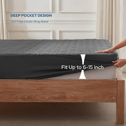 BEDLORE Waterproof Mattress Protector, Twin XL Size Mattress Pad with Deep Pocket 6"-15" Depth, Soft Breathable Dirt-Proof Bed Mattress Cover for Bedroom, College Dorm (Gray)