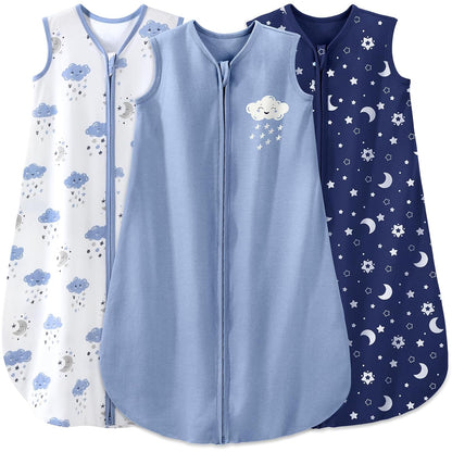 Yoofoss Baby Sleep Sack - 100% Organic Cotton Wearable Blanket | 2-Way Zipper, 12-18 Months, 3 Pack