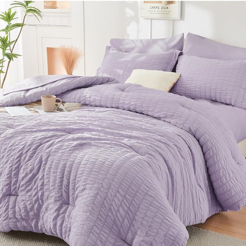 HYMOKEGE Lavender Twin Comforter Set - 5-Piece All-Season Luxury Bedding Set with Sheets & Pillowcases