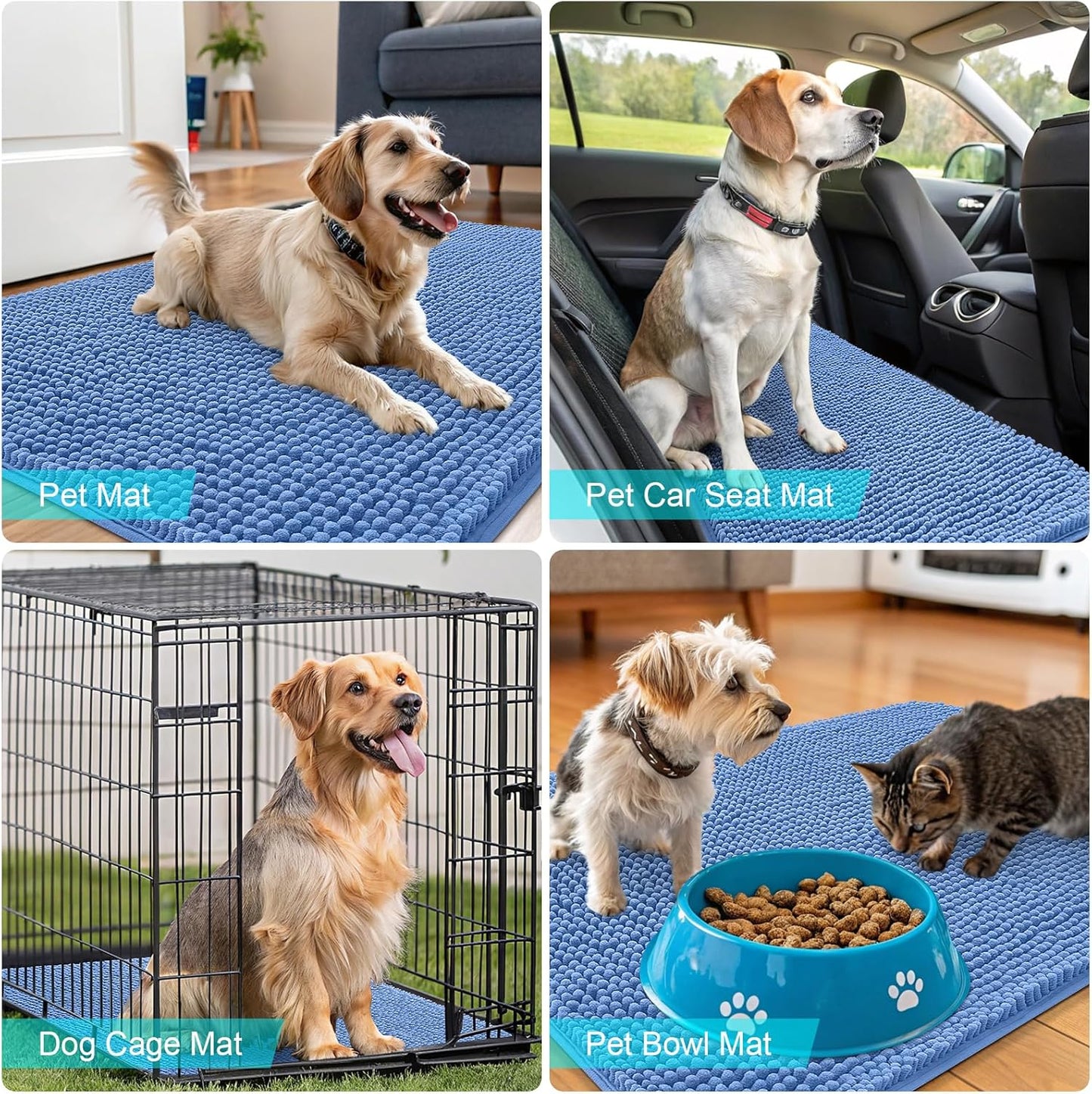 OLANLY Dog Door Mat - Absorbent Non-Slip Mud Mat for Indoor Use | Quick Dry Chenille, 34x21, Cornflower Blue