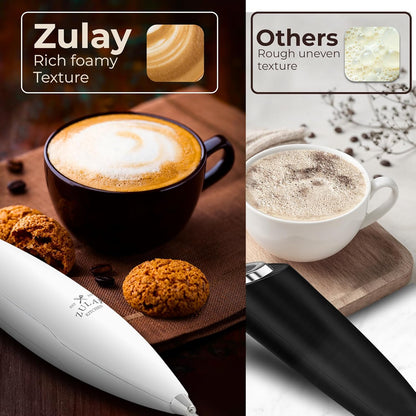 Zulay Kitchen Tornado Triple Whisk Milk Frother - Handheld Foam Maker for Coffee & Lattes - Blizzard White