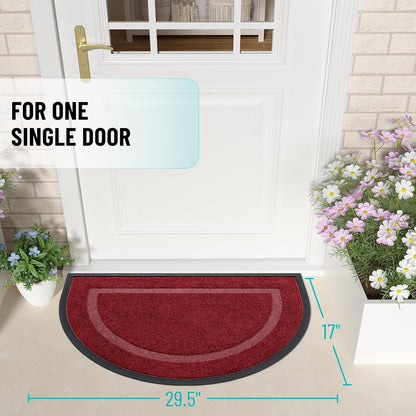 OLANLY Half Circle Door Mat - Waterproof All-Season Welcome Mat, Easy Clean, 29.5x17, Wine Red
