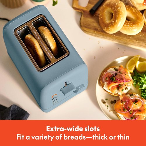 Bella 2 Slice Toaster - 6 Shade Settings with Reheat, Cancel, Bagel & Defrost Functions | 900W, Surf Color