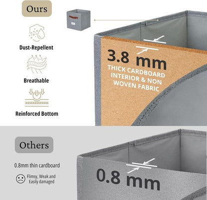 DECOMOMO Storage Bins - Fabric Cube Storage Bins with Labels | 11" Size, 6-Pack in Texture Grey