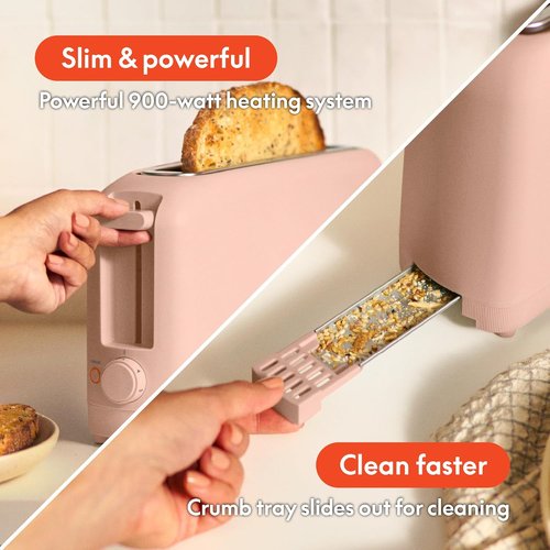 Bella 2 Slice Slim Toaster - 6 Shade Settings with Reheat & Cancel | Fits Sourdough, 10” Long Slot, Blossom
