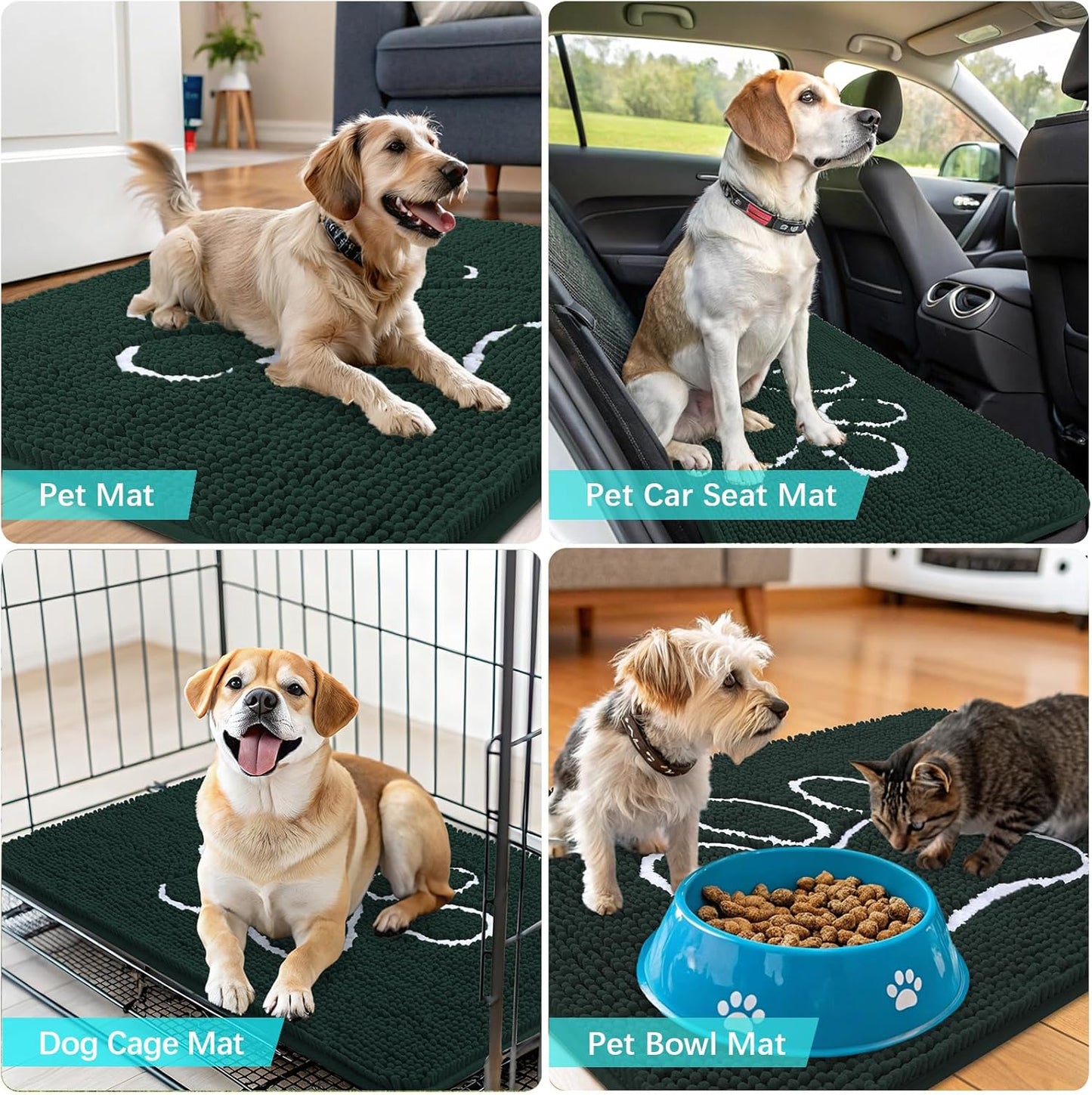 OLANLY Dog Door Mat - Absorbent Non-Slip Mud Mat for Muddy Paws | 59x24, Quick Dry Chenille, Blackish Green