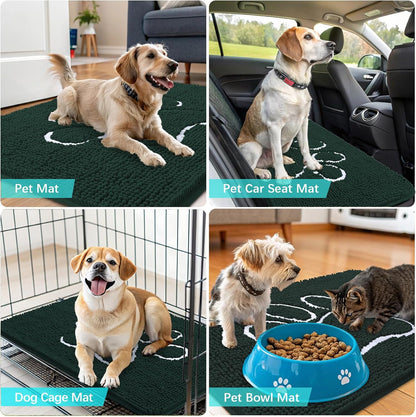 OLANLY Dog Door Mat - Absorbent Non-Slip Mud Mat for Muddy Paws | 59x24, Quick Dry Chenille, Blackish Green