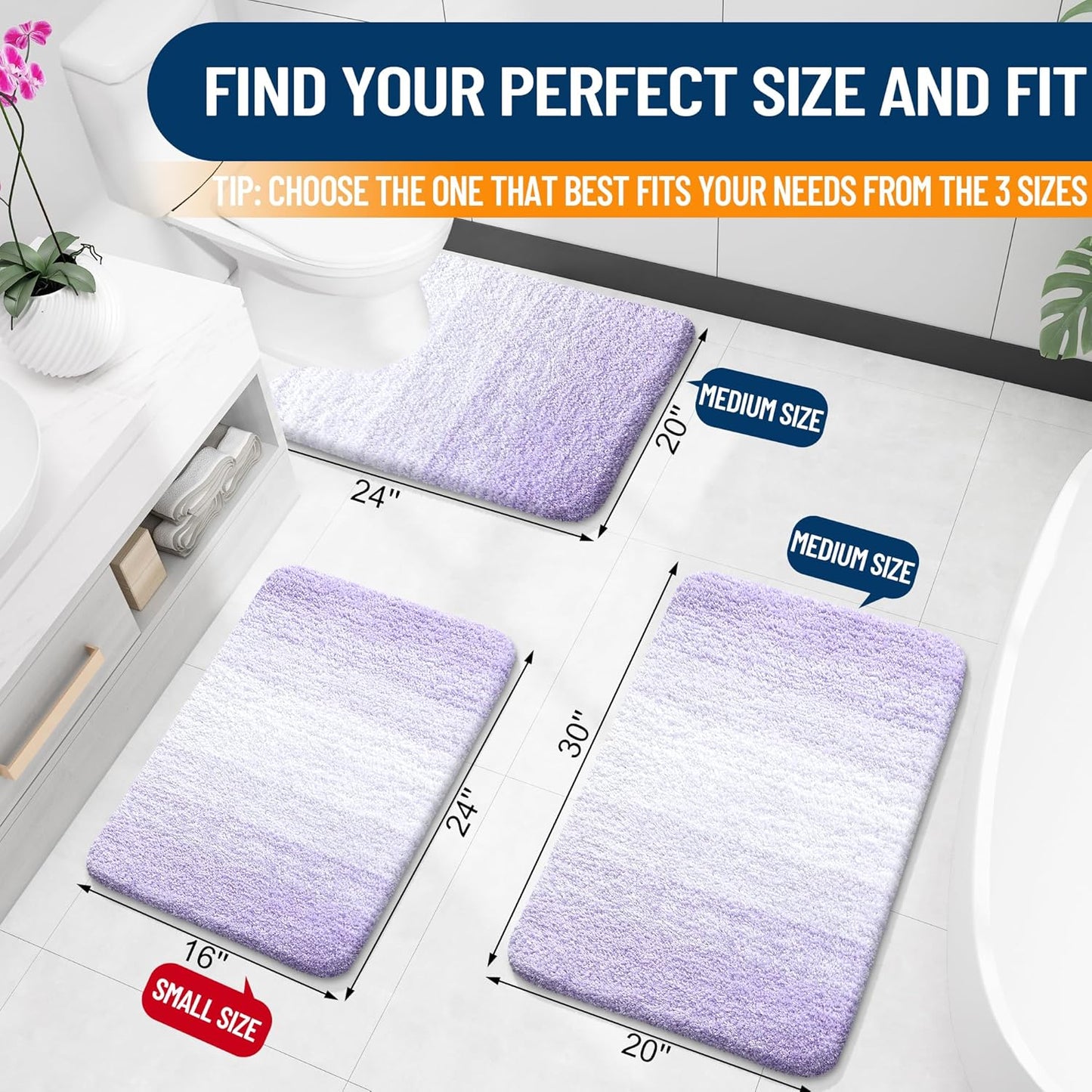 OLANLY Bathroom Rug Mat - Extra Soft Microfiber, Quick-Dry & Machine Washable | 36x24 Light Purple