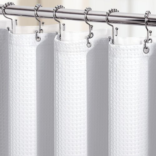 Dynamene Extra Long Shower Curtain and Liner Set - 90 inch Tall Waffle Fabric, Waterproof Clear Liner, Heavy Duty Weighted Hotel Luxury Cloth Shower Curtains for Bathroom with 12 Hooks, 72x90, White