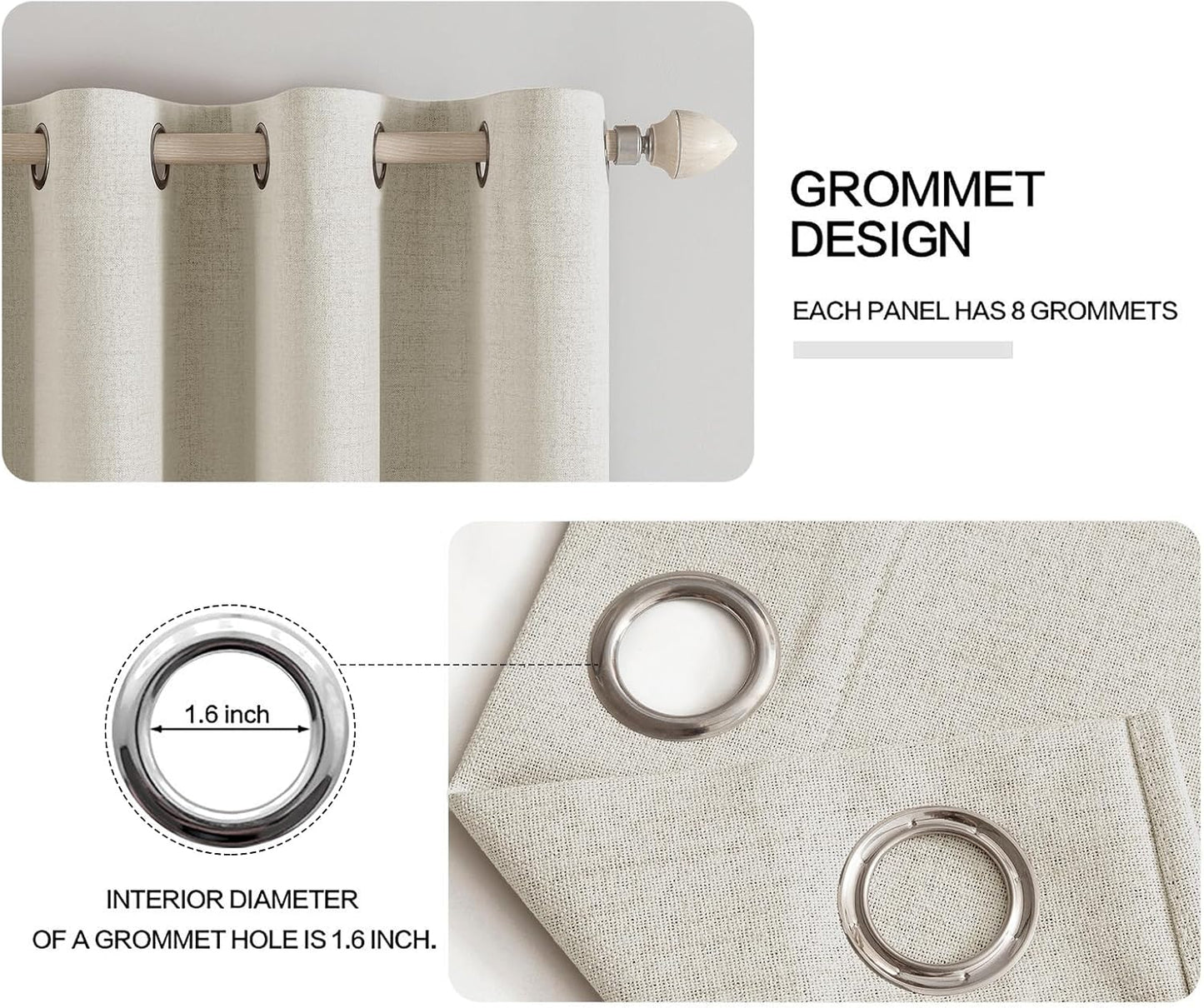 MIULEE 90-Inch Linen Texture Curtains - Light Cream 100% Blackout Thermal Insulated Drapes | 52x90 Inch (2 Panels)