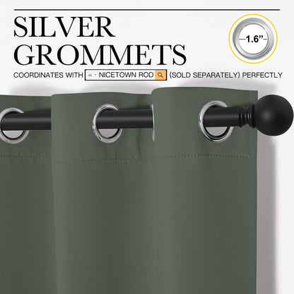 NICETOWN Dark Mallard Blackout Curtains Grommet - Home Decorations Thermal Insulated Solid Grommet Top Blackout Living Room Panels/Drapes for Gift (1 Pair, 55 x 86 inches)