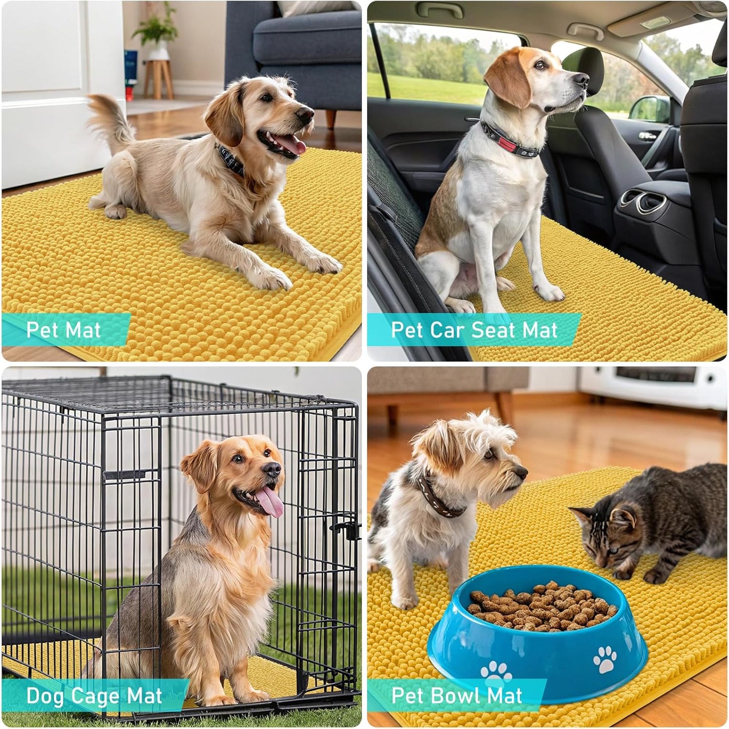 OLANLY Dog Door Mat - Absorbent Non-Slip Chenille Mat for Muddy Paws | 34x21 Inches, Quick Dry, Yellow