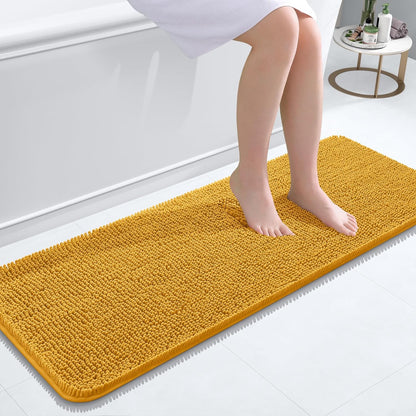 OLANLY Bathroom Runner Rugs - Soft Absorbent Chenille Bath Mats | Quick-Dry Rubber Backing, 47x17" in Golden Yellow