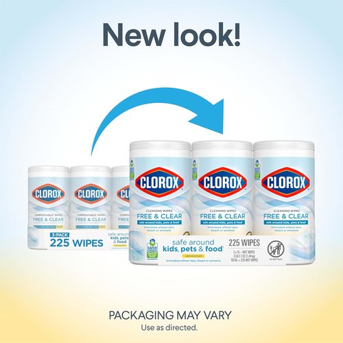 Clorox Free & Clear Cleaning Wipes - Light Lemon Scent, 75 Count, Pack of 3