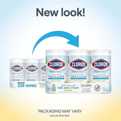 Clorox Free & Clear Cleaning Wipes - Light Lemon Scent, 75 Count, Pack of 3