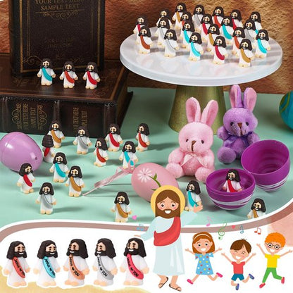 Bememo 25 Pcs Little Jesus Figures, Mini Jesus Loves You Figures, Original Design Multicolor Tiny Easter Figurines to Hide and Seek Religious Gifts for Easter Egg Stuffers(Bohemia Colors)