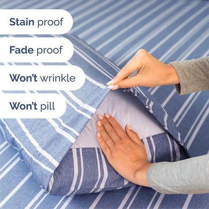 Cal King Size 4-Piece Sheet Set by [Brand Name] - Comfy, Breathable & Cooling Bedding - Deep Pockets, Wrinkle-Free, Blue Stripes