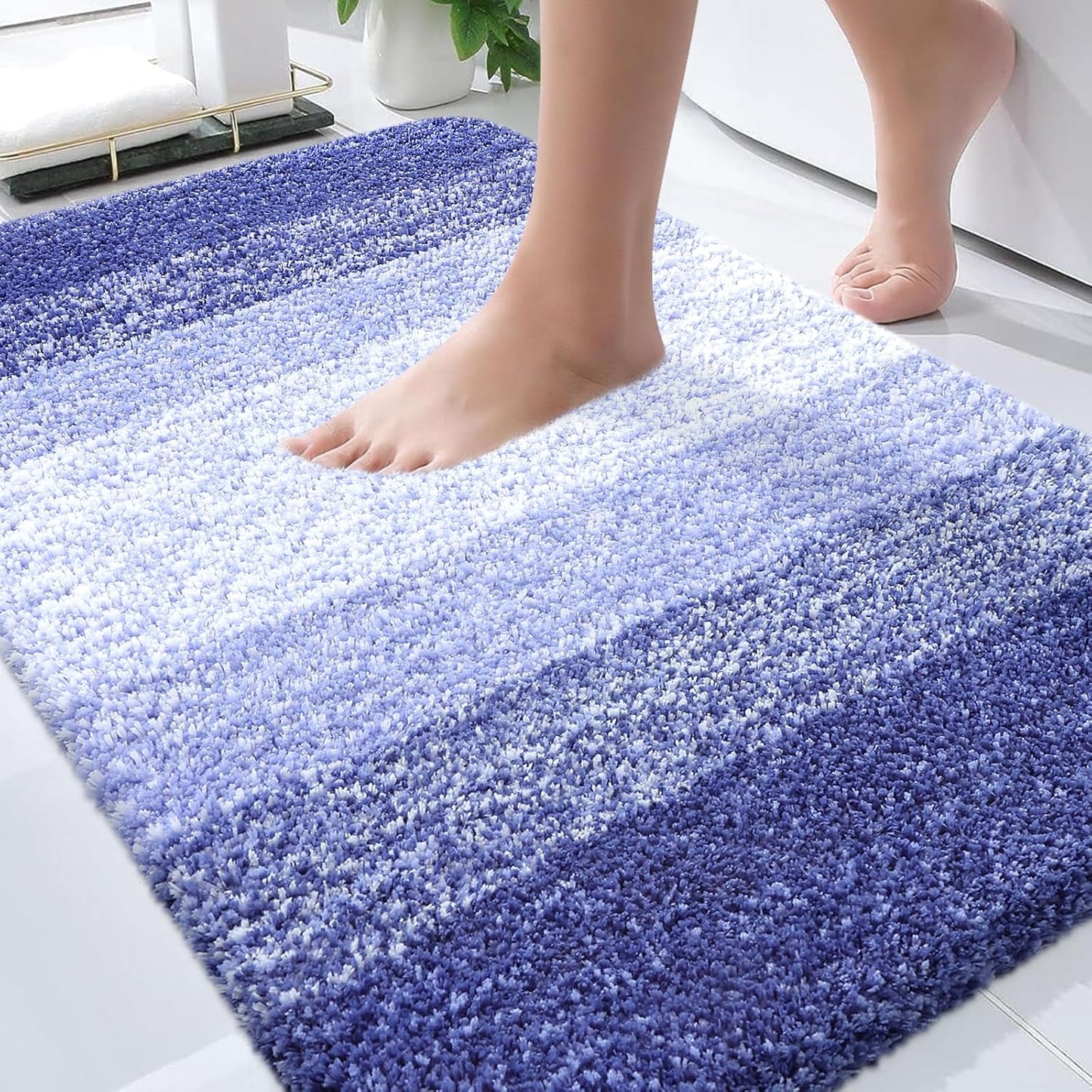 OLANLY Bathroom Rugs - Extra Soft Microfiber Mat 34x21 | Quick Dry & Machine Washable, Blue-Violet