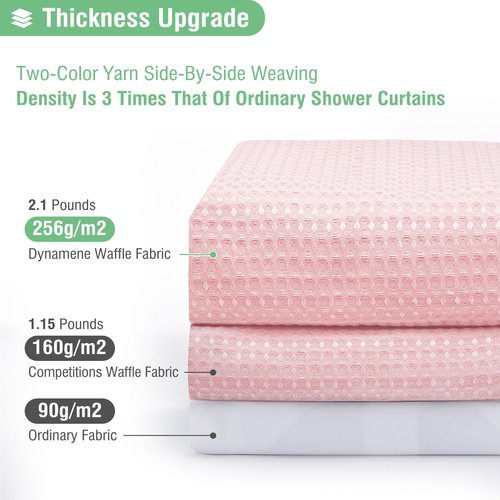 Dynamene Long Shower Curtain and Liner Set - 78 inch Tall Waffle Fabric, Waterproof Clear Liner, Heavy Duty Weighted Hotel Luxury Cloth Shower Curtains for Bathroom with 12 Hooks, 72x78, Pink