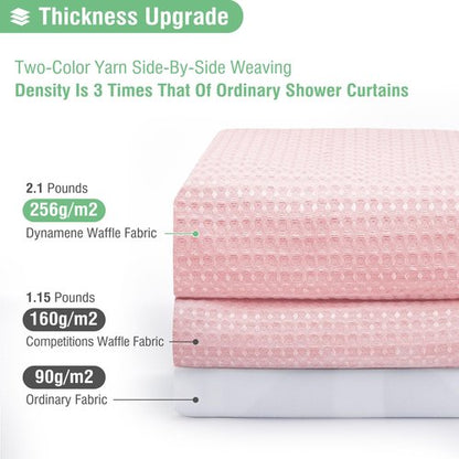 Dynamene Stall Fabric Shower Curtain - 54 inch Wide Waffle Weave Weighted Thick Cloth Shower Curtains for Bathroom, Heavy Duty Hotel Spa Luxury Bath Curtain Set with 10 Hooks, 54x72, Pink