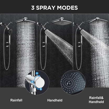Veken 11.8" Rain Shower Head with Handheld, High Pressure Handheld Shower with Multi Spray Modes, Rainfall Combo with Metal Extension Arm, Detachable Dual Showerhead, Bathroom Decor, Chrome Silver